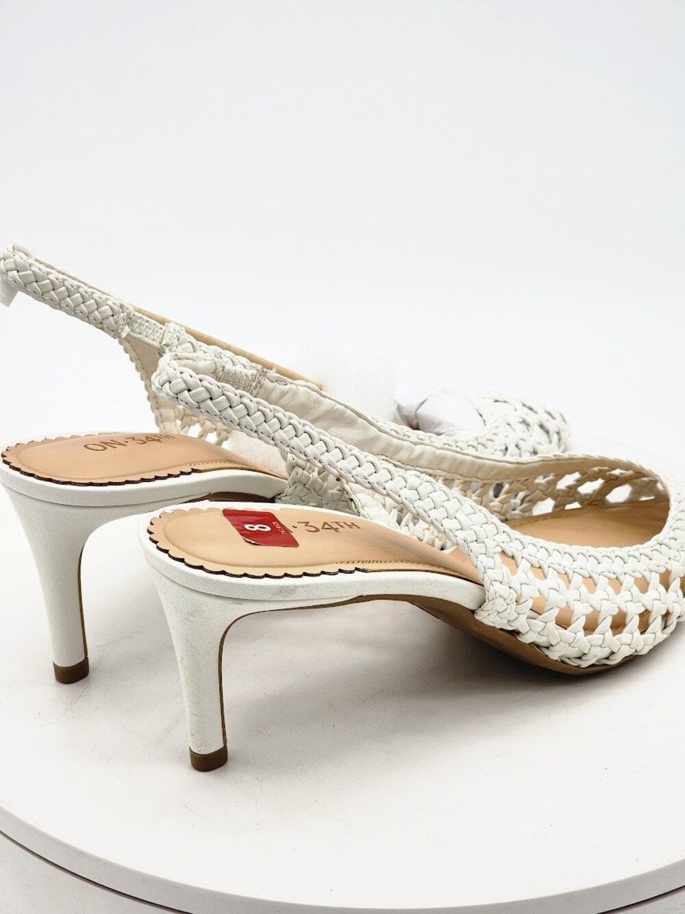 On 34th Monikaar White Linen Woven Slingback Pumps Women’s Size 8M Heels - Picture 4 of 13
